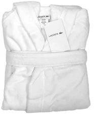 Lacoste 100% Cotton Fairplay Hooded Robe One Size White