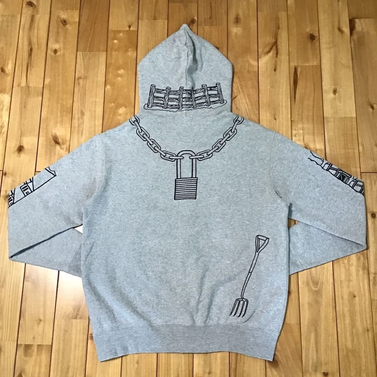 A BATHING APE (BAPE) Felpa con cappuccio BAPE Holstein full zip uomo M taglia A scimmia da bagno mucca grigio Mede in Giappone