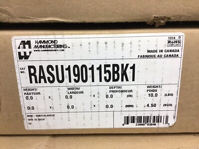 NEW Hammond RASU190115BK1 Rack Shelf 19 Inch Unvented Steel Black 1U 15'' Deep