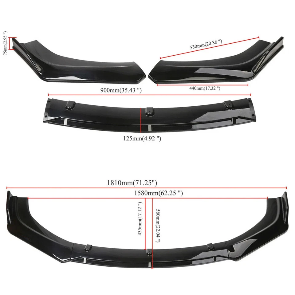 For 2013-2018 Nissan Altima Front Bumper Lip Splitter Spoiler Diffuser Kit Black - Image 4 of 4