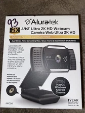 Aluratek 2K HD Webcam with Dual Stereo Noise Cancelling Mics, Auto Focus New