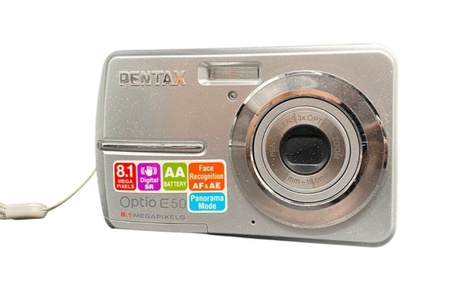 Pentax Optio E50 8,1-MP Digitalkamera 3x-Zoom Silber Vintage Geprüft OVP Retro - Bild 2 von 4