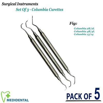 Pack Of 15 Dental Columbia Curettes Periodontal Calculus Root Planning & Scaling