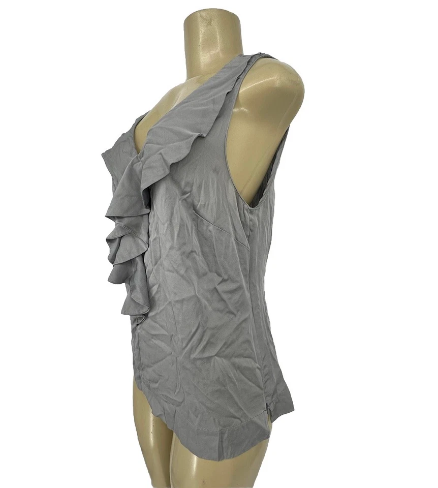 Camiseta sin mangas halógena mediana para mujer mezcla de seda con volantes cuello en V gris cremallera lateral 14-21 Foto 3 de 4