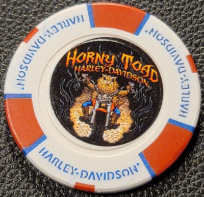 HORNY TOAD HD ~ TEMPLE, TEXAS ~ White/Red/Blue Full Color Harley Poker Chip