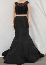 Sherri Hill Long Evening 2-Piece Black Gown with Hi-Lo Slit Skirt 51861 Size 8