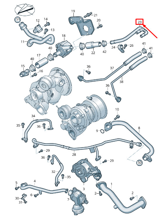 Conduite d'eau de refroidissement moteur Audi A6 C8 06M121085S
