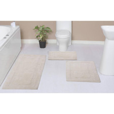 Classy 100 Cotton Bath Rugs Set, Machine Wash, 3-Pcs Set with Runner, Ivory