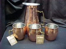 Hammered Copper Pitcher With 3 Matching Mugs Moscow Mule Fancy Drink Keeps Cold