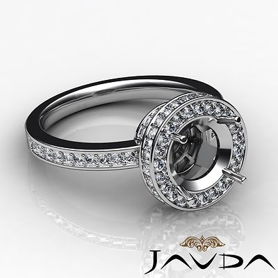 Diamond Halo Pave Set Round Semi Mount Engagement Javda Ring Platinum 0.8 Ctw
