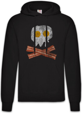 Bacon & Egg Skull Hoodie Sweatshirt Fried Fun Geek Nerd Pirate Bones Addicted