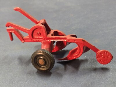 Vintage Slik-Toys Two Bottom Blade Plow Farm Implement Red Diecast - Excellent 