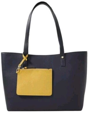 Monsoon Accessorize Toni Tote Navy Blue Tasche Bnwt Yellow Pouch Bag