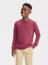 Boys' Long Sleeve Washed T-Shirt - Cat Jack Burgundy L 10/12