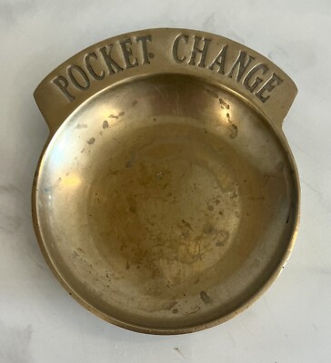 Vintage 5” Brass Pocket Change Dish Bowl Tray Jewelry Keys Coins