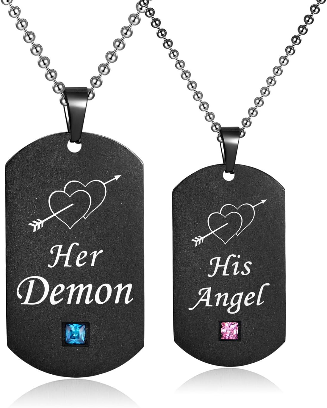 His Angel Her Demon Couple Pendant Necklaces His & Hers Matching Set Titanium St