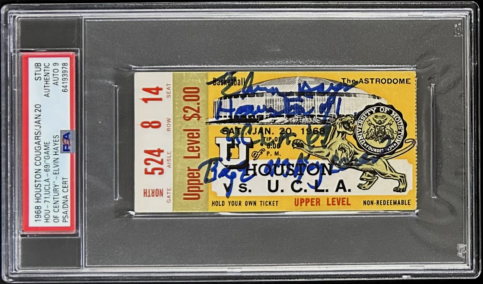 Elvin Hayes Autographed Signed UH vs UCLA Game of The Century Ticket Stub PSA Auto 9 