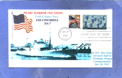 USS CINCHONA YN-7 NET LAYER: Pearl Harbor 1941 Ships Blue Photo