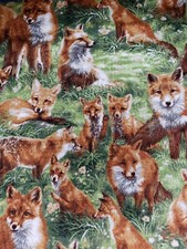 100 Cotton Foxes In Field Fall Woodland Forest Fabric 1/4 Yard