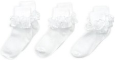 Big Girls' Frilly Lace Socks Pack of 3 White Small