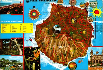 Map of Gran Canaria an Island in Spain, Macaronesia Postcard 1973 Postmark
