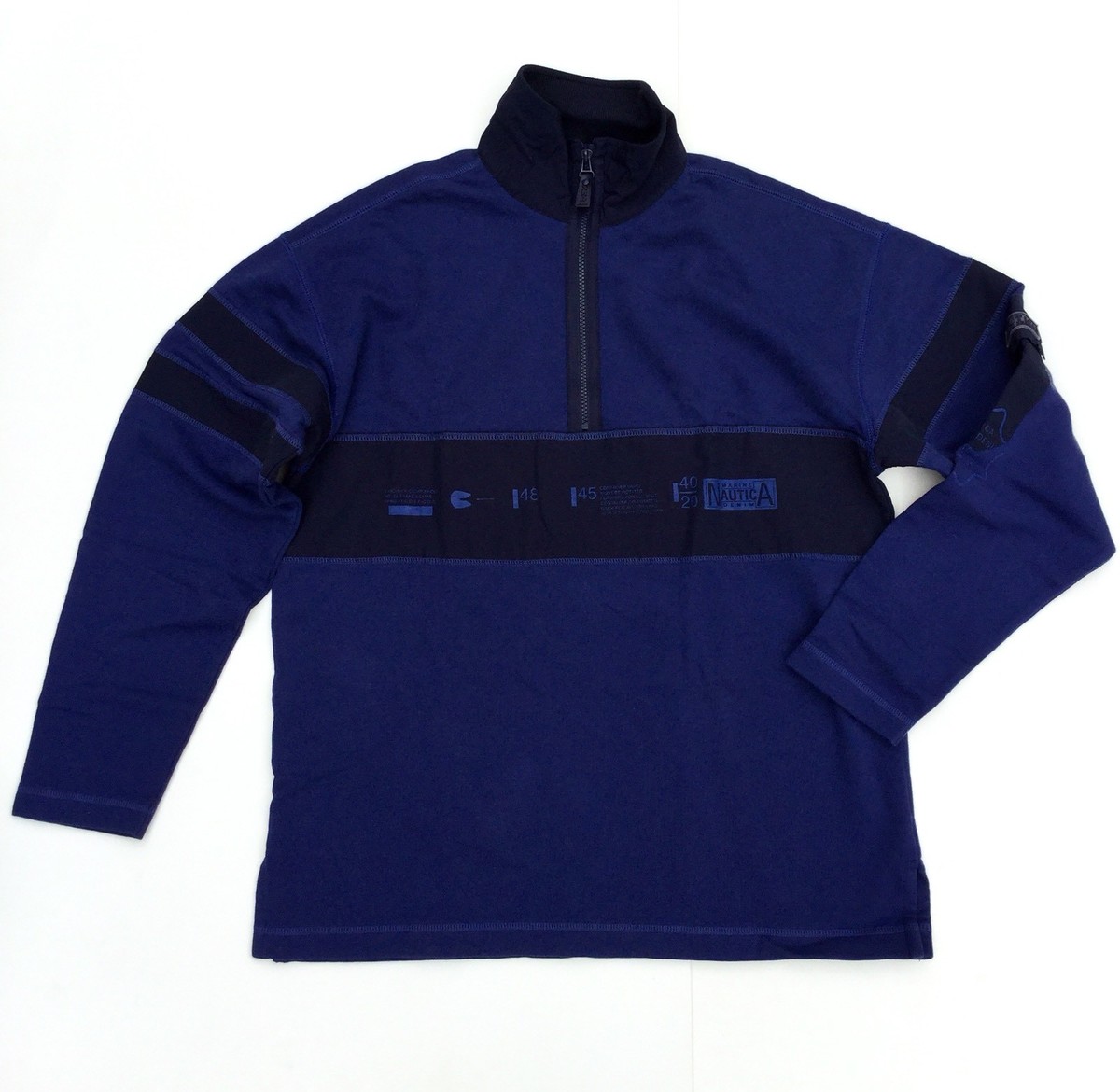 VTG 90s Nautica Marine Denim Co Navy Blue Pullover 1/2 Zip Cotton