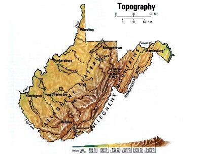WEST VIRGINIA WV TOPOGRAPHY MAP GLOSSY POSTER PICTURE PHOTO PRINT BANNER 10314