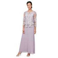 Alex Evenings Women's Long Mother of the Bride Lace Jacket Dress