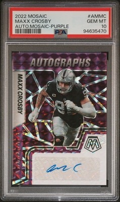 Maxx Crosby Purple Auto 1/49 PSA 10 First On Print 2022 Mosaic Autograph Prizm 
