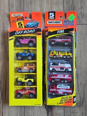 Vtg Matchbox Off Road 5 Pack Fire Truck Engines Box Set LOT X2 Diecast Car Sets