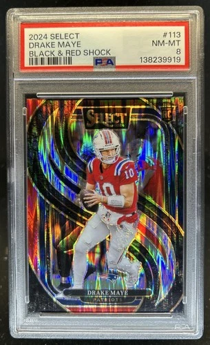 2024 Panini Select Drake Maye Premier RC Black and Red Prizm Shock #113 PSA 8