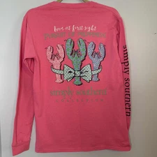 Pink Long Sleeve Simply Southern Pursuit of Preppiness Lobster Tee Size Small