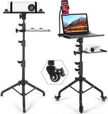 Laptop Tripod on Wheels with 2 Shelves, Portable Projector Floor Stand Adjustabl