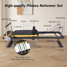 Pilates Reformer Machine for Home,Yellow Foldable Pilates Machine Equipment