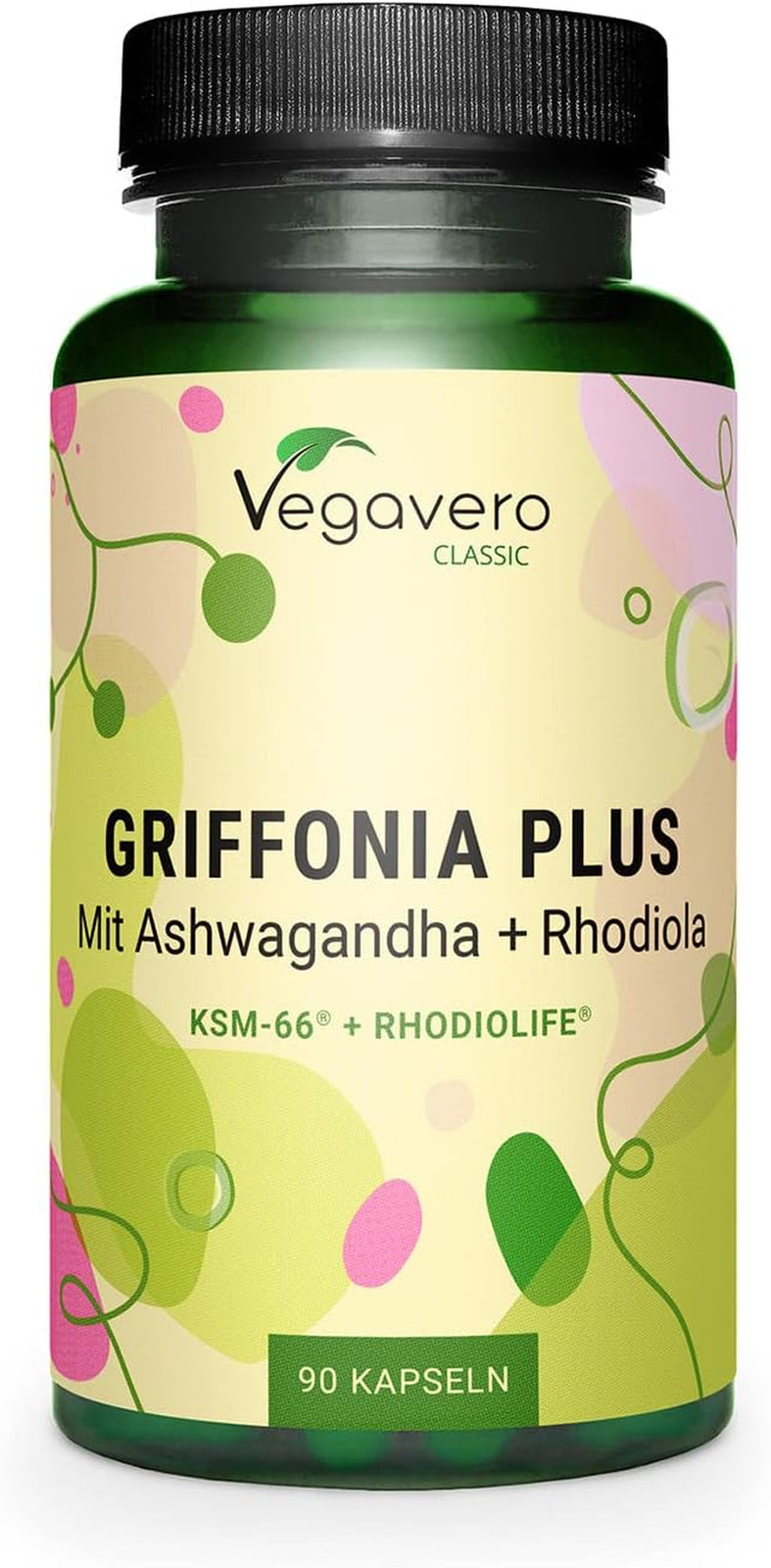 Griffonia 5-HTP con Ashwagandha KSM-66 e Rhodiola Rosea - 90 Capsule Vegan