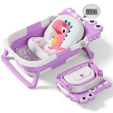 Collapsible Baby Bathtub for Newborn, Foldable Baby Bath Tub with Thermometer...