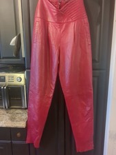 1990s Ladies Zora Buttery Soft Red Leather Pants Sz 8 See Note Valentine's Day