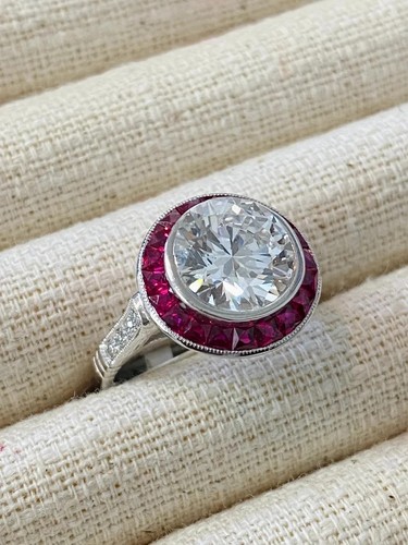 3 Ct Art Deco Style Lab Created Diamond & Ruby Engagement Ring 14K White Gold FN