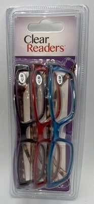 Clear Readers 3 Pair Value Pack  Glasses Blue, Purple, Red 2.50+ New