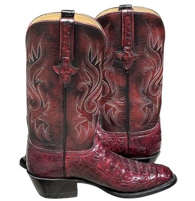 Lucchese Classic Caiman Exotic Boots Men s Size 9.5 Premium Leather Black Cherry