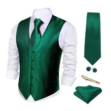 Men's Suit Vest Formal/Leisure Paisley Jacquard Silk Tie Large Emerald Green