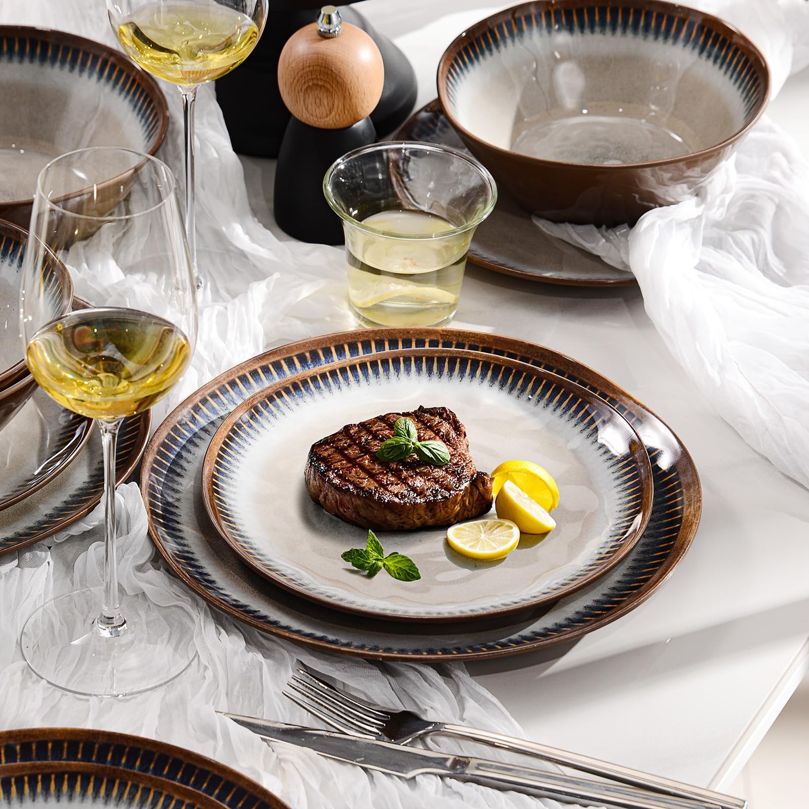 Melamine Dinnerware Set, 12 Pcs Dishware Sets, Plate and Bowl Set Service for...