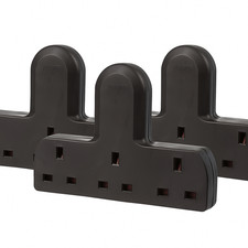 3 Way Gang UK Multi Plug Extension Cable Free Mains Adaptor 13A Black - 3 Pack