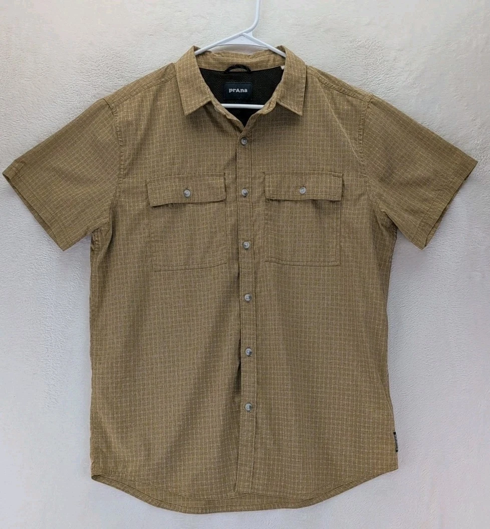 Prana Garvan Vented Short Sleeve Shirt Outdoor Fishing Hiking Men's Sz Medium