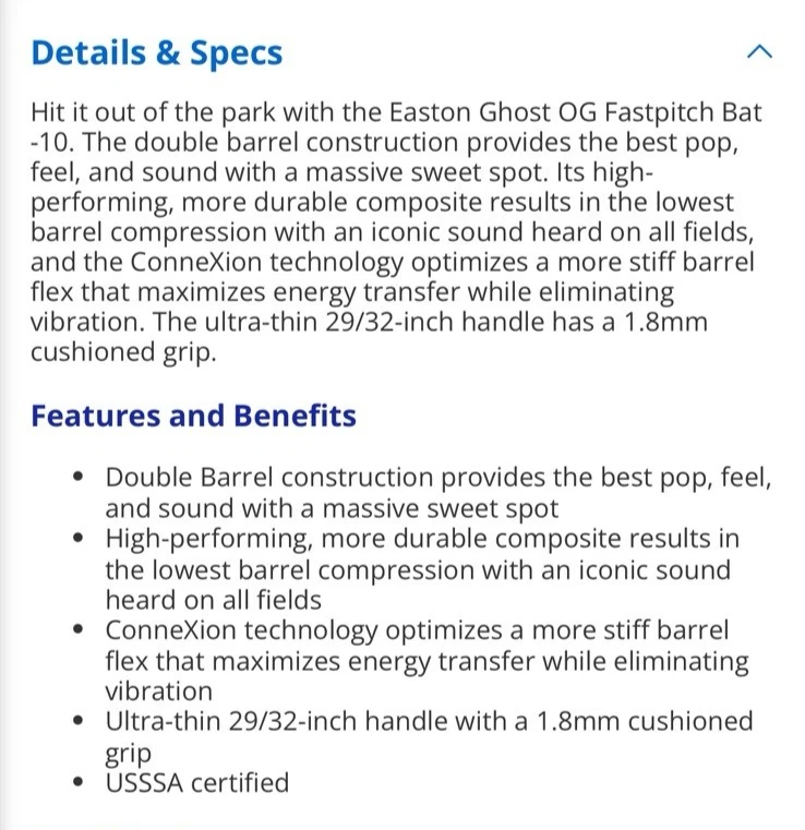 Bate de softbol lanzamiento rápido Easton Ghost OG Drop 10 2025 EFP5GHOG10 31" 21 oz NUEVO Foto 2 de 4