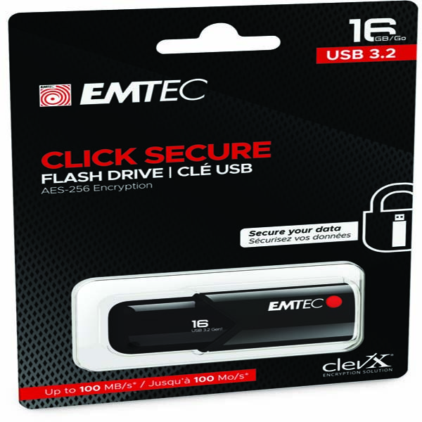 Pen Drive B120 Click Secure Emtec - USB 3.2 - 16 GB - ECMMD16GB123 (Nero)