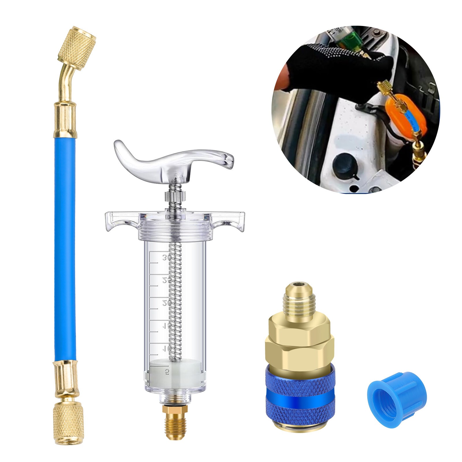 Car A/C Oil Dye Injectors Kit 30ml/1 Oz HVAC Manual Compressor Oil Dye Injector
