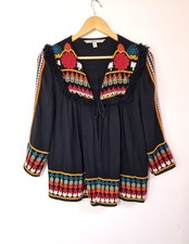 Zara Trafaluc Jacket Size M Embroidered Black Red Boho Folklore Lightweight
