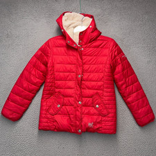 Abercrombie Parka Jacket Boys Youth 11/12 Red Full Zip Hooded Sherpa Lined Ski