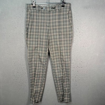 Mango Basics Womens Size 4 Plaid Slim Fit Trousers Gray/Beige Chino Pants